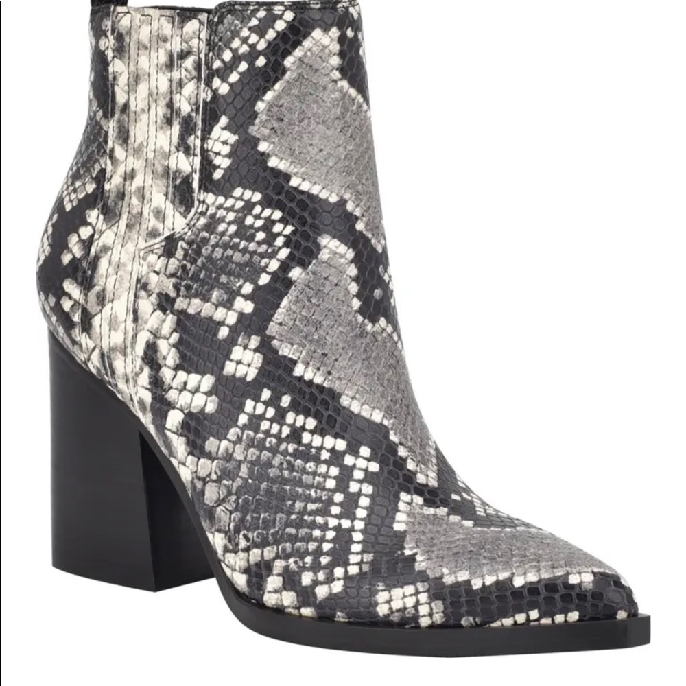 Gray and Black Ankle Boots with Snakeskin Print